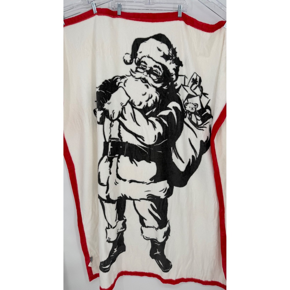 Hallmark Christmas Santa Claus Plush Throw Blanket Red White Black 50x60 Holiday